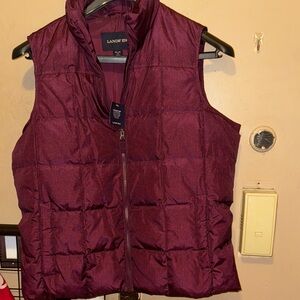 Lands' End Deep Red Quilted Vest great condition